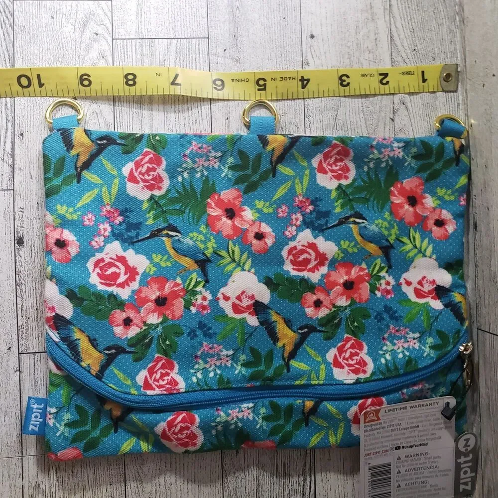 Zipit 3 Ring Pouch Case Pens Pencils School Supplies Hummingbird Flowers Blue